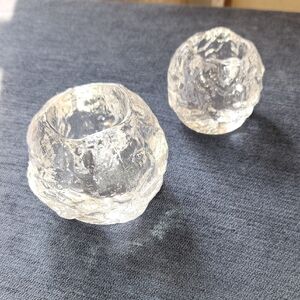 Kosta Boda Snowball Sweden Pair of Clear Glass Candle Holders Votive